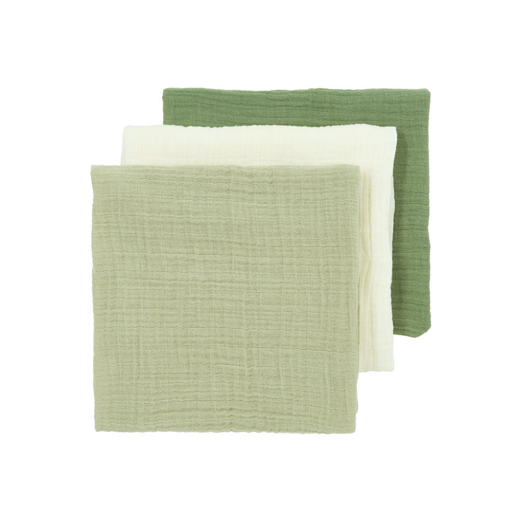 Meyco pre-washed hydrofiele doek - set van 3 natural/soft olive/olive green
