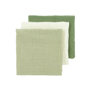 pre-washed hydrofiele doek - set van 3 natural/soft olive/olive green