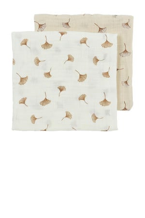 pre-washed hydrofiele doek Ginkgo - offwhite/soft sand (set van 2)