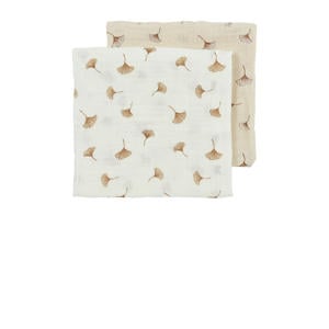pre-washed hydrofiele doek Ginkgo - offwhite/soft sand (set van 2)