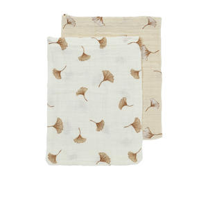pre-washed hydrofiel washandje Ginkgo - offwhite/soft sand (set van 2)