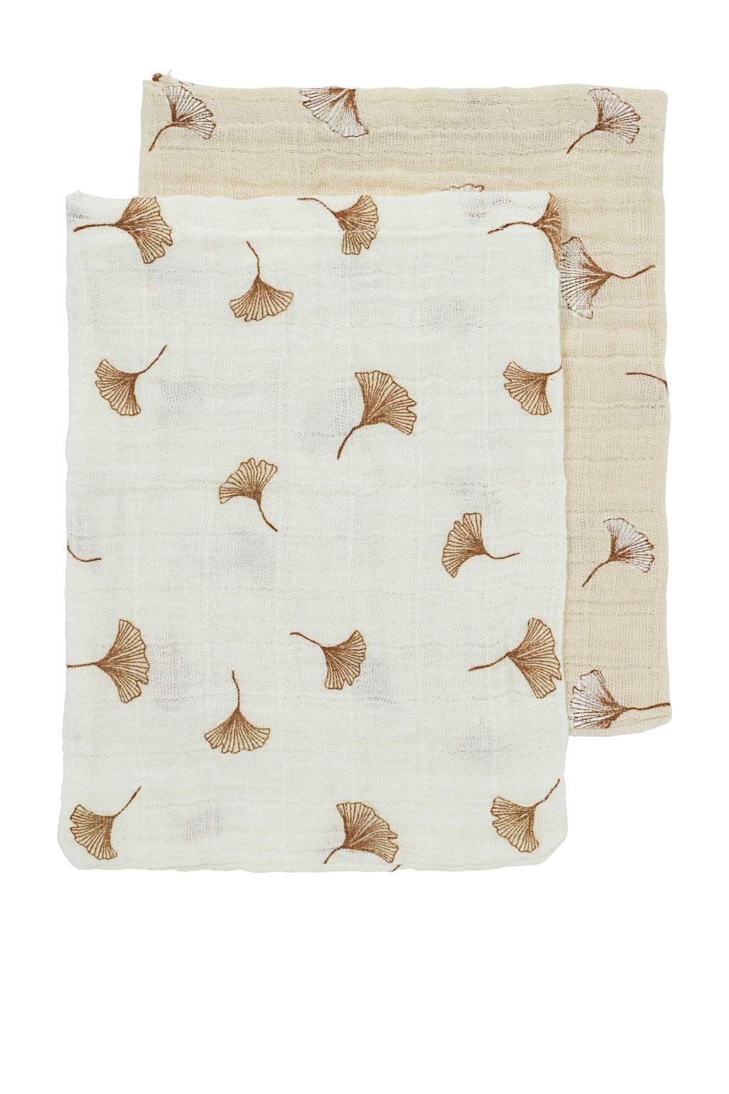 Meyco pre-washed hydrofiel washandje Ginkgo - offwhite/soft sand (set van 2)