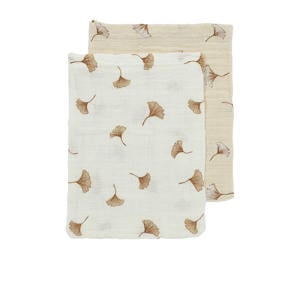 pre-washed hydrofiel washandje Ginkgo - offwhite/soft sand (set van 2)