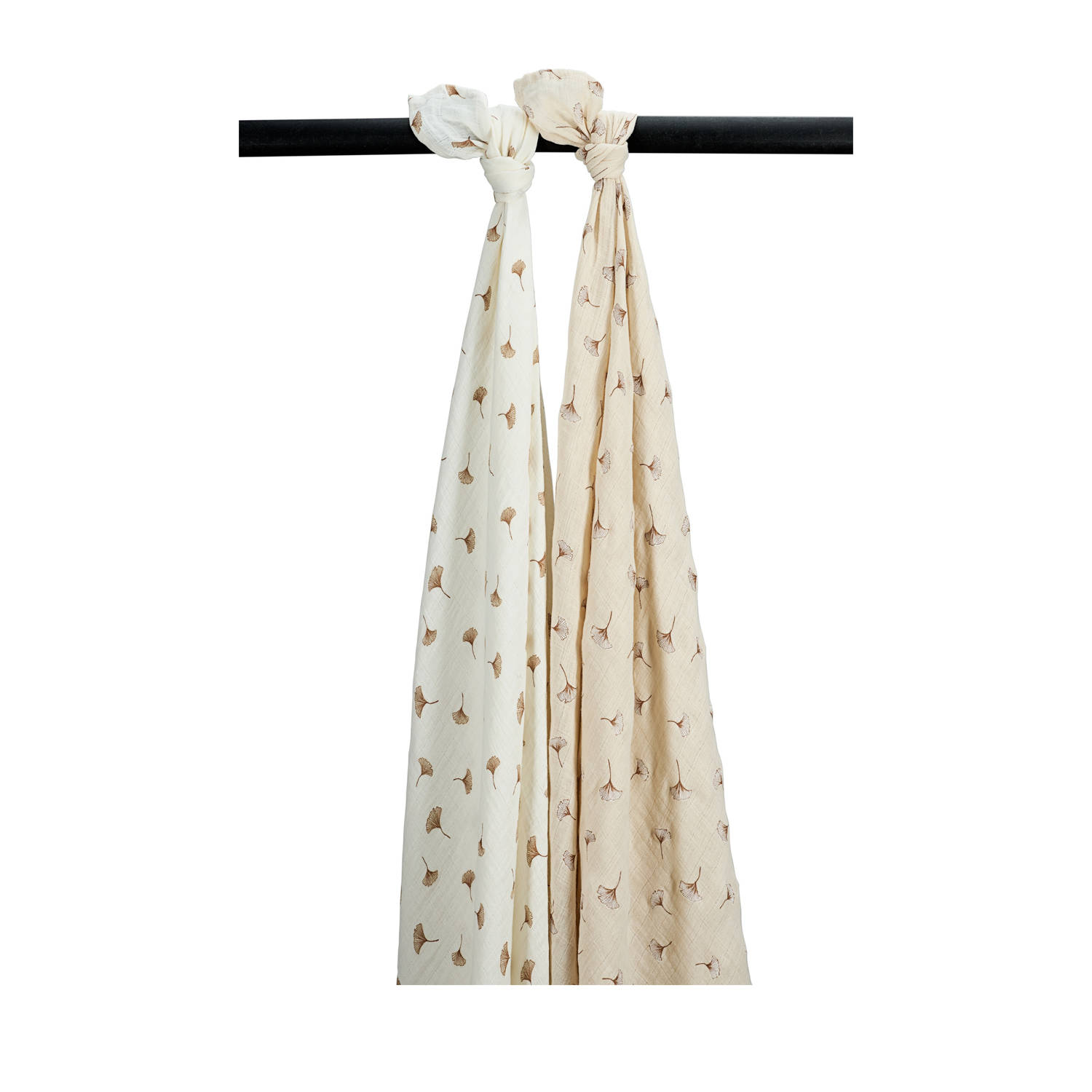 Meyco pre-washed hydrofiele swaddle Ginkgo set van 2 offwhite soft sand