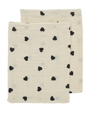 pre-washed hydrofiel washandje Sweet Heart - soft sand/black (set van 2)
