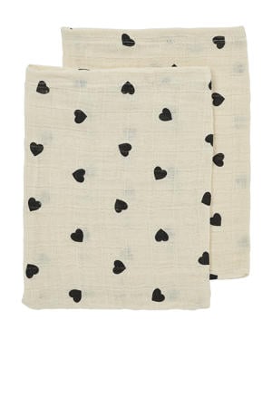 pre-washed hydrofiel washandje Sweet Heart - soft sand/black (set van 2)
