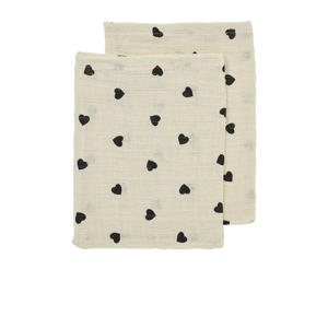 pre-washed hydrofiel washandje Sweet Heart - soft sand/black (set van 2)