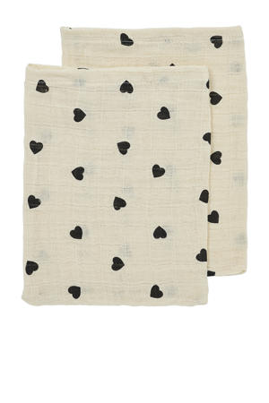 pre-washed hydrofiel washandje Sweet Heart - soft sand/black (set van 2)