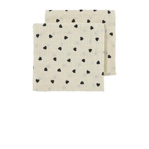 pre-washed hydrofiel doek Sweet Heart - soft sand/black (set van 2)