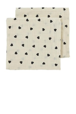pre-washed hydrofiel doek Sweet Heart - soft sand/black (set van 2)