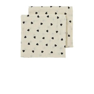 pre-washed hydrofiel doek Sweet Heart - soft sand/black (set van 2)