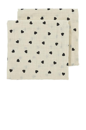 pre-washed hydrofiel doek Sweet Heart - soft sand/black (set van 2)