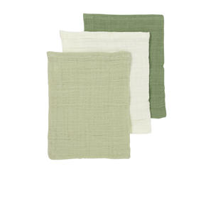pre-washed hydrofiel washandje - natural/soft olive/olive green (set van 3)