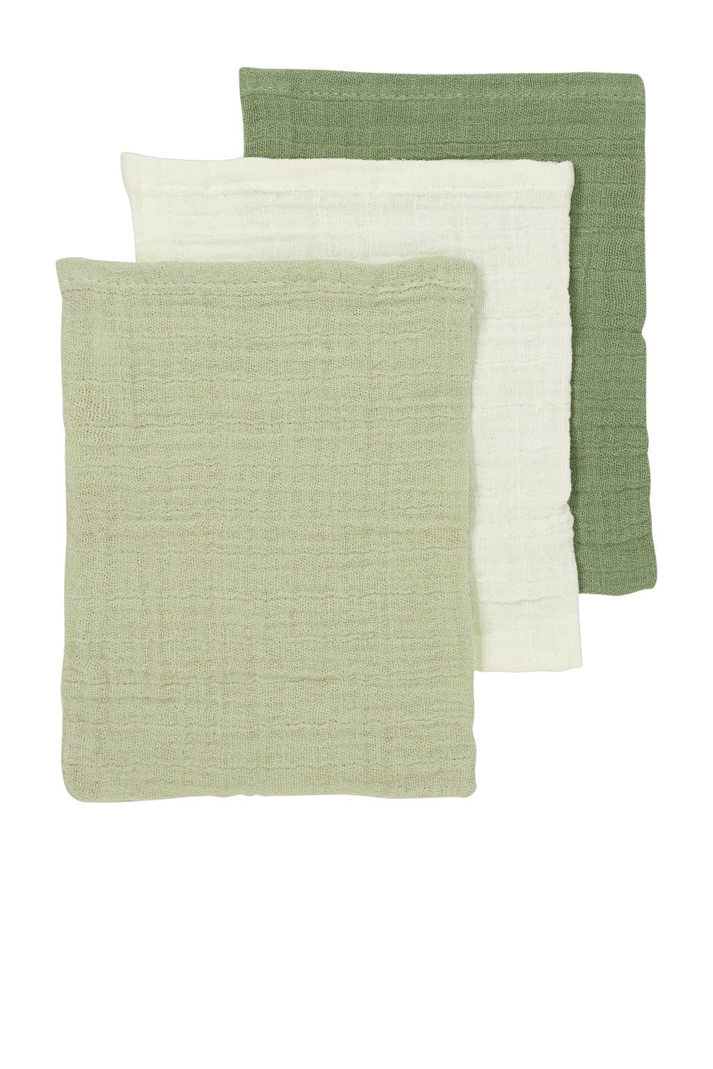 Meyco pre-washed hydrofiel washandje - natural/soft olive/olive green (set van 3)