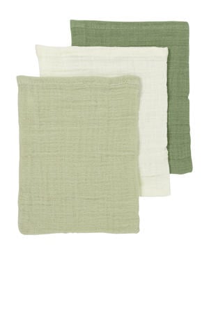 pre-washed hydrofiel washandje - natural/soft olive/olive green (set van 3)