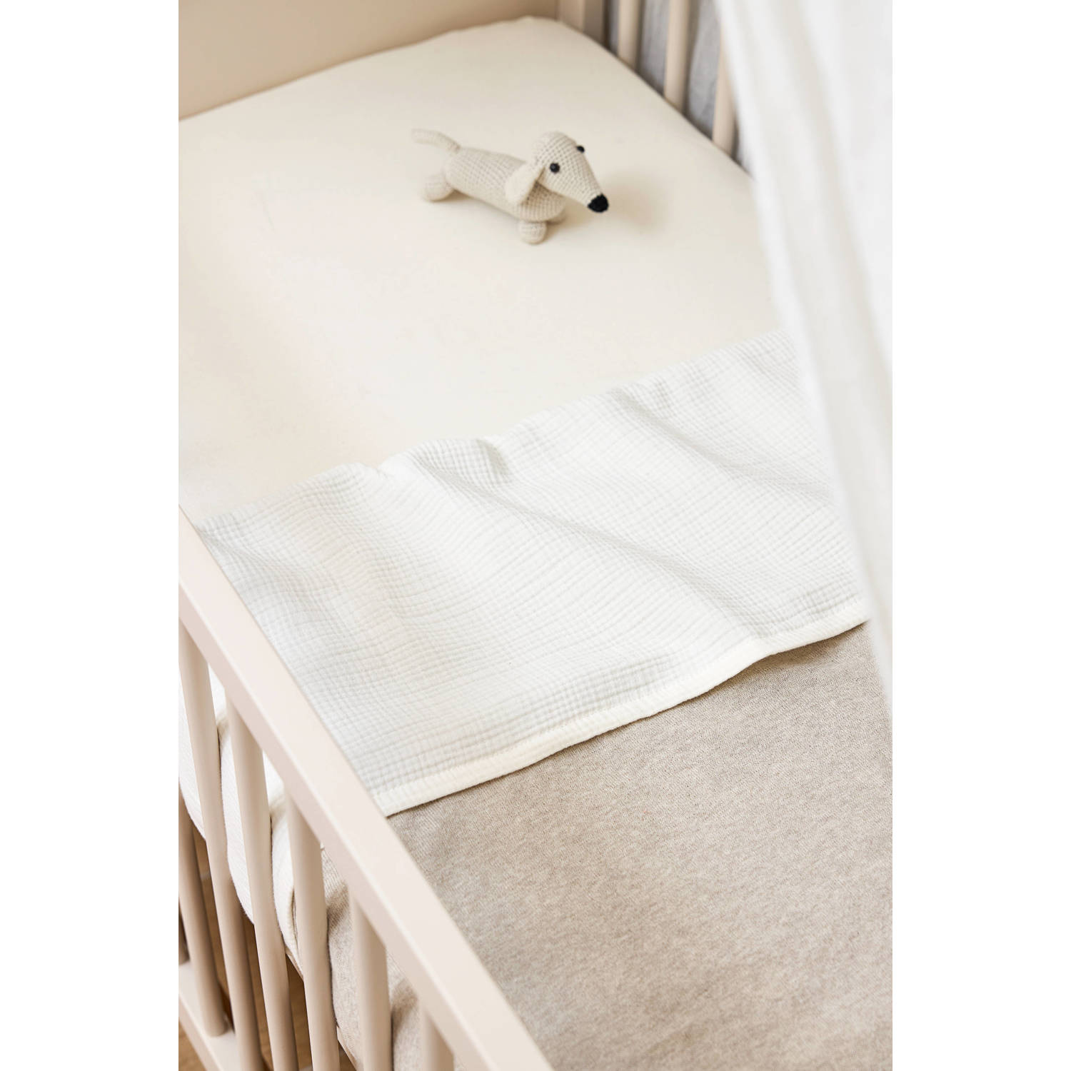 Meyco jersey hoeslaken ledikant set van 2 nature