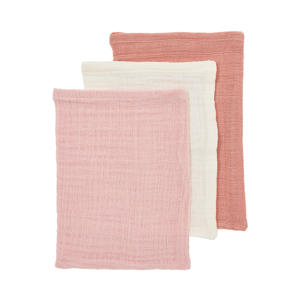 pre-washed hydrofiel washandje - soft rose/rose/natural 20x17cm (set van 3)