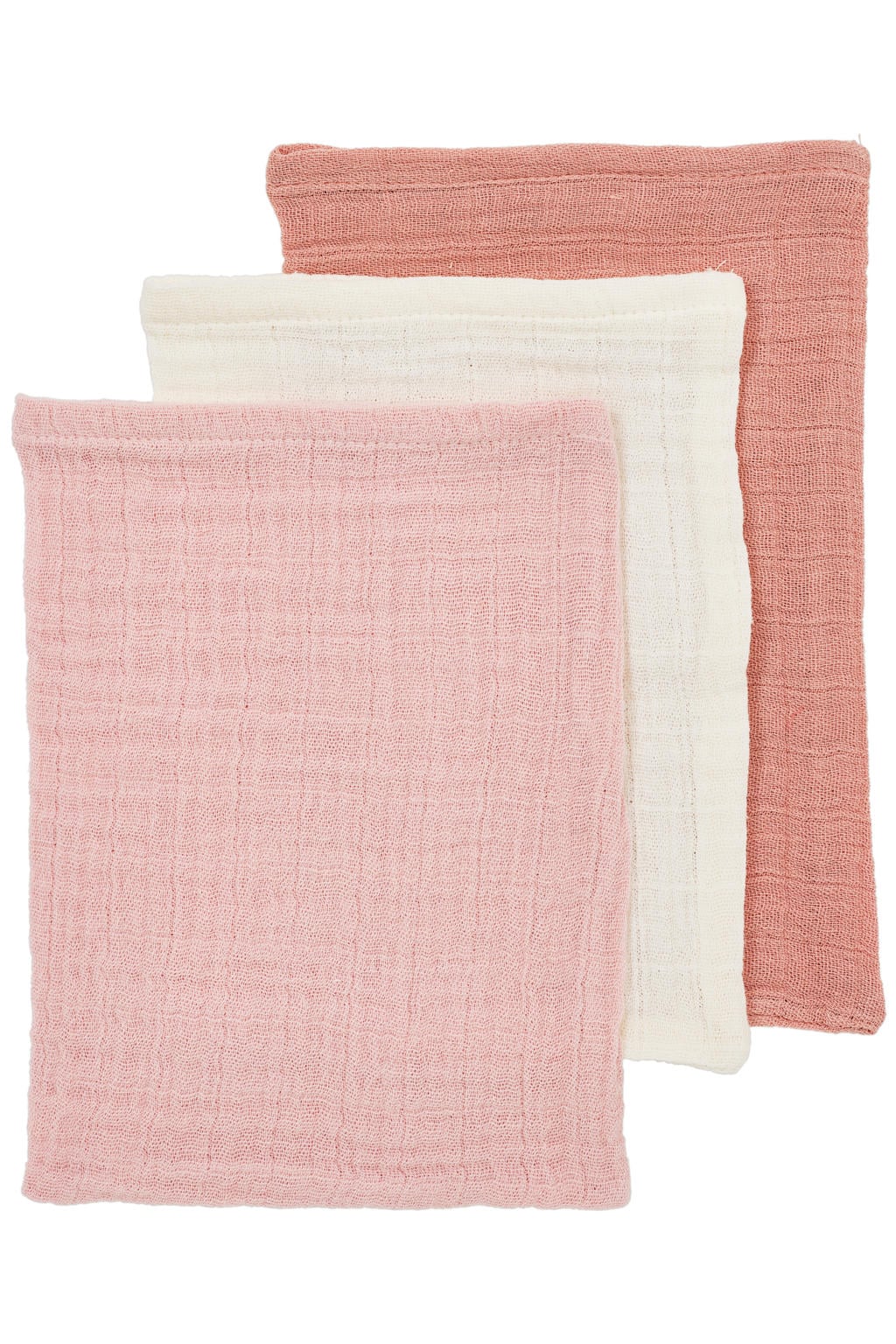 Meyco pre-washed hydrofiel washandje - soft rose/rose/natural 20x17cm (set van 3)