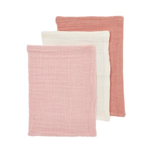 pre-washed hydrofiel washandje - soft rose/rose/natural 20x17cm (set van 3)