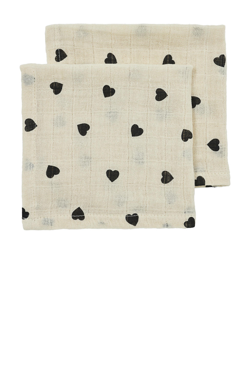 Meyco pre-washed hydrofiel monddoekje Sweet Heart - soft sand/black (set van 2)