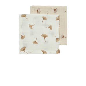 pre-washed hydrofiel monddoekje Ginkgo - offwhite/soft sand (set van 2)