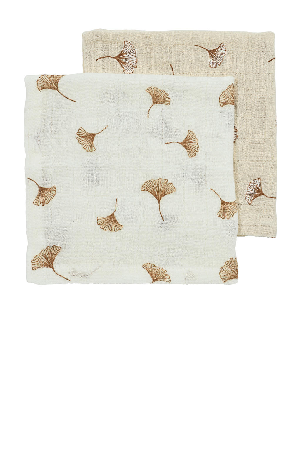 Meyco pre-washed hydrofiel monddoekje Ginkgo - offwhite/soft sand (set van 2)
