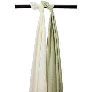 pre-washed hydrofiele swaddle - natural/soft olive (set van 2)