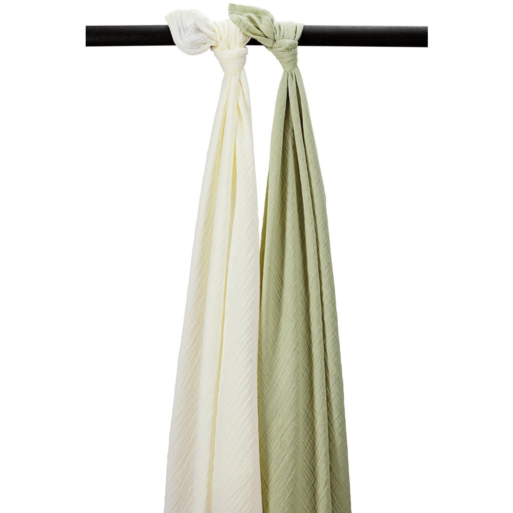 Meyco pre-washed hydrofiele swaddle - natural/soft olive (set van 2)