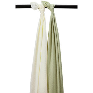 pre-washed hydrofiele swaddle - set van 2 natural/soft olive