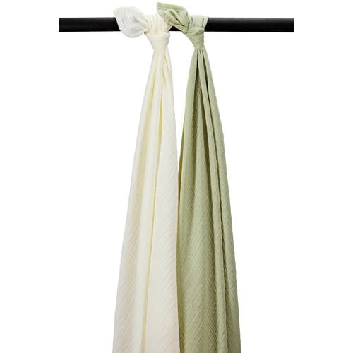 Meyco pre-washed hydrofiele swaddle - set van 2 natural/soft olive afbeelding