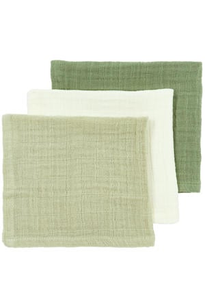 pre-washed hydrofiel monddoekje - natural/soft olive/olive green (set van 3)