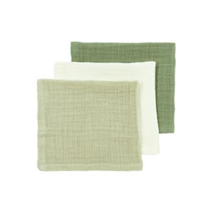 pre-washed hydrofiel monddoekje - natural/soft olive/olive green (set van 3)