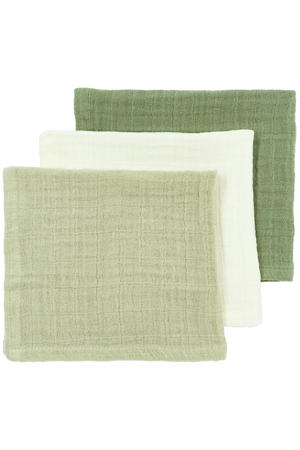 pre-washed hydrofiel monddoekje - natural/soft olive/olive green (set van 3)