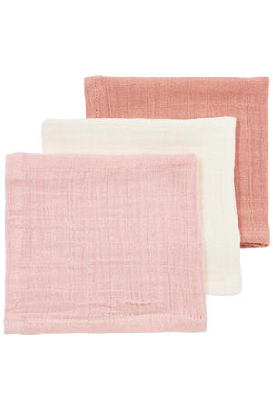 pre-washed hydrofiel monddoekje - soft rose/rose/natural (set van 3)