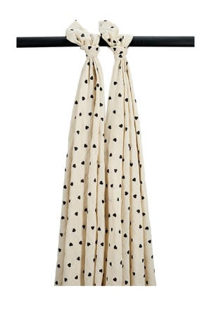 pre-washed hydrofiele swaddle Sweet Heart - soft sand/black (set van 2)