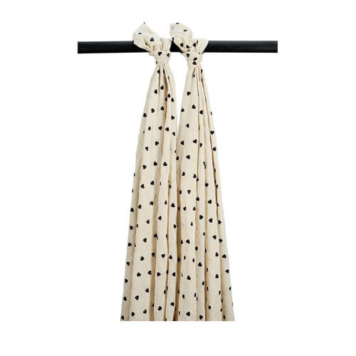 Meyco pre-washed hydrofiele swaddle Sweet Heart - set van 2 soft sand/black afbeelding