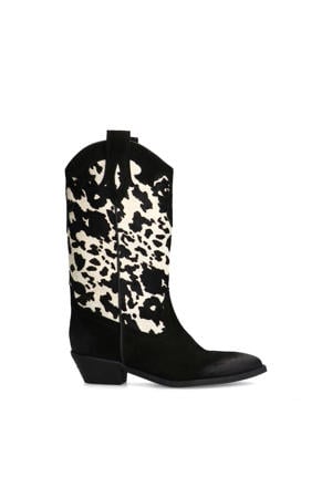 suède cowboylaarzen zwart/wit