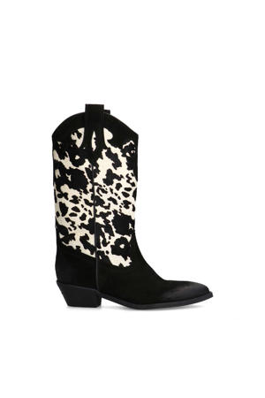 suède cowboylaarzen zwart/wit
