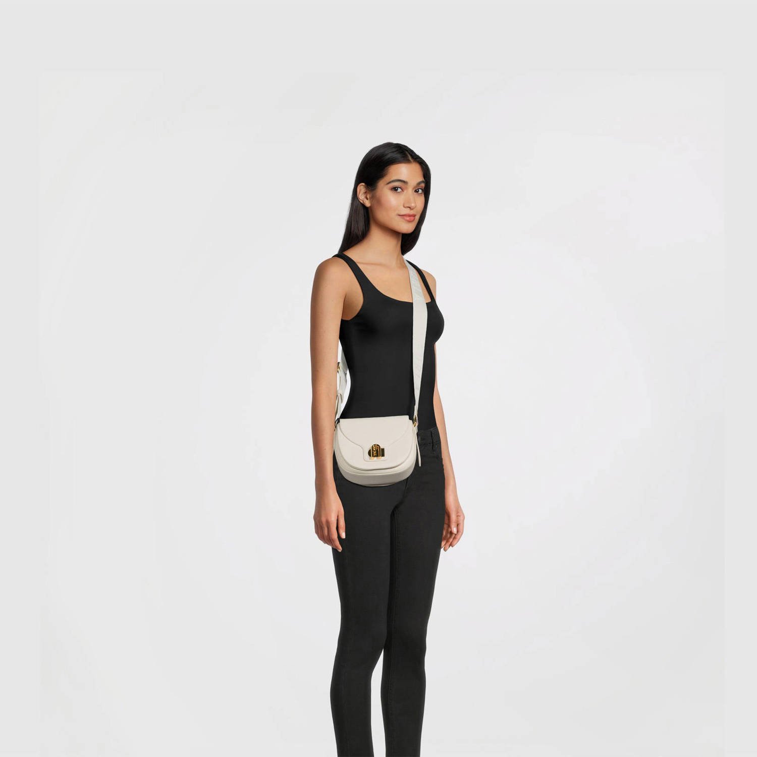 Furla leren crossbody tas Lotus Mini ecru