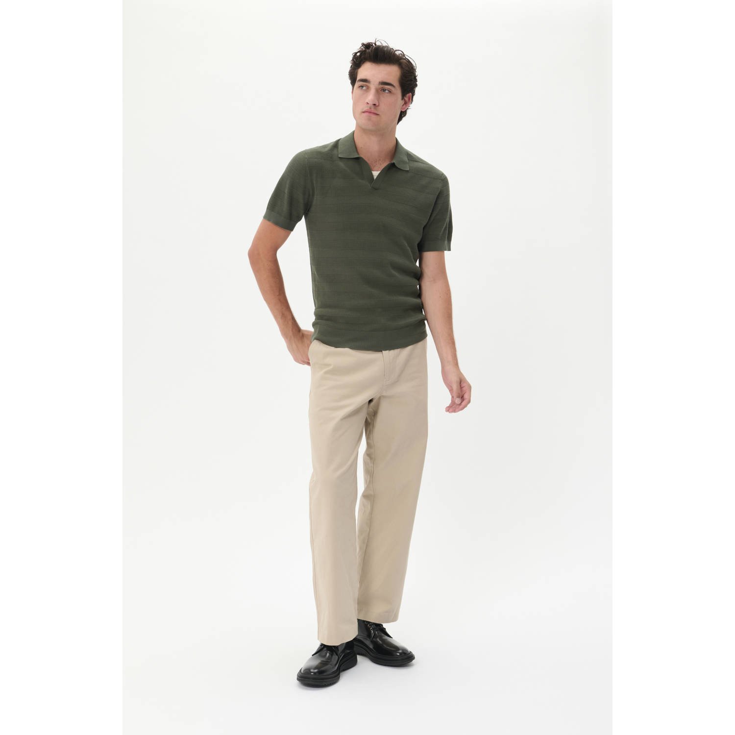 Matinique regular polo met ingebreid patroon groen