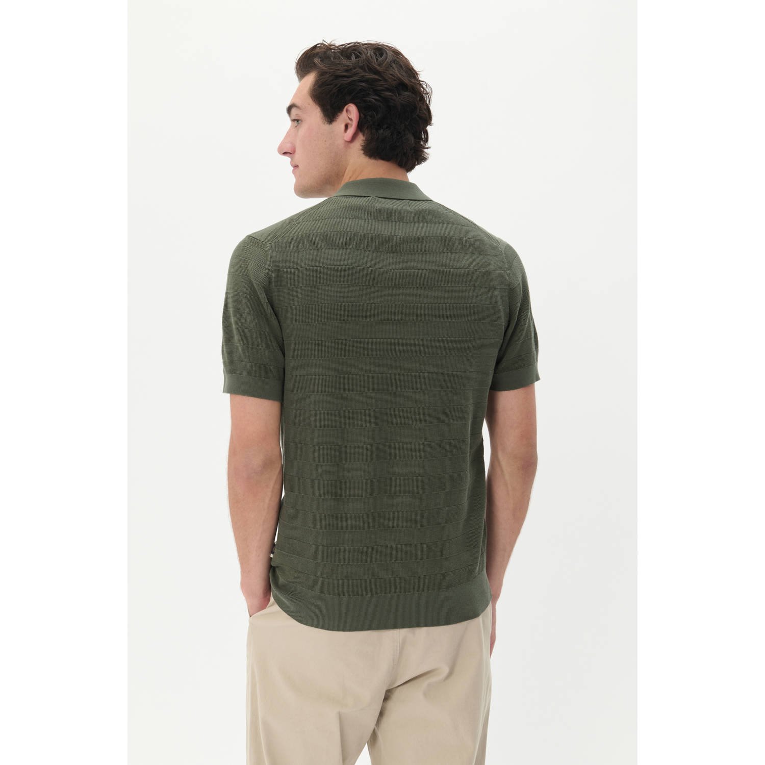 Matinique regular polo met ingebreid patroon groen