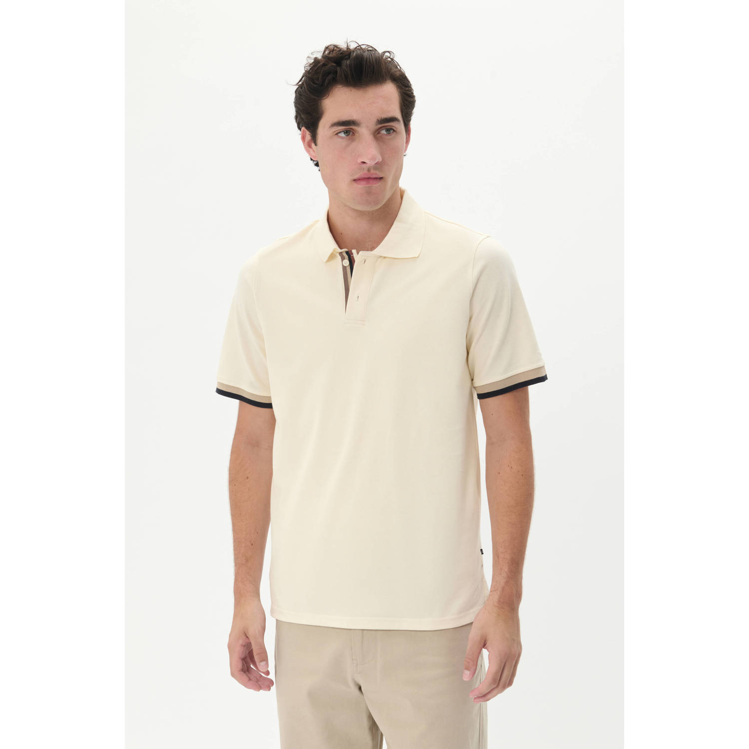 MATINIQUE Heren Polo's & T-shirts Mascout Polo Stripe Beige