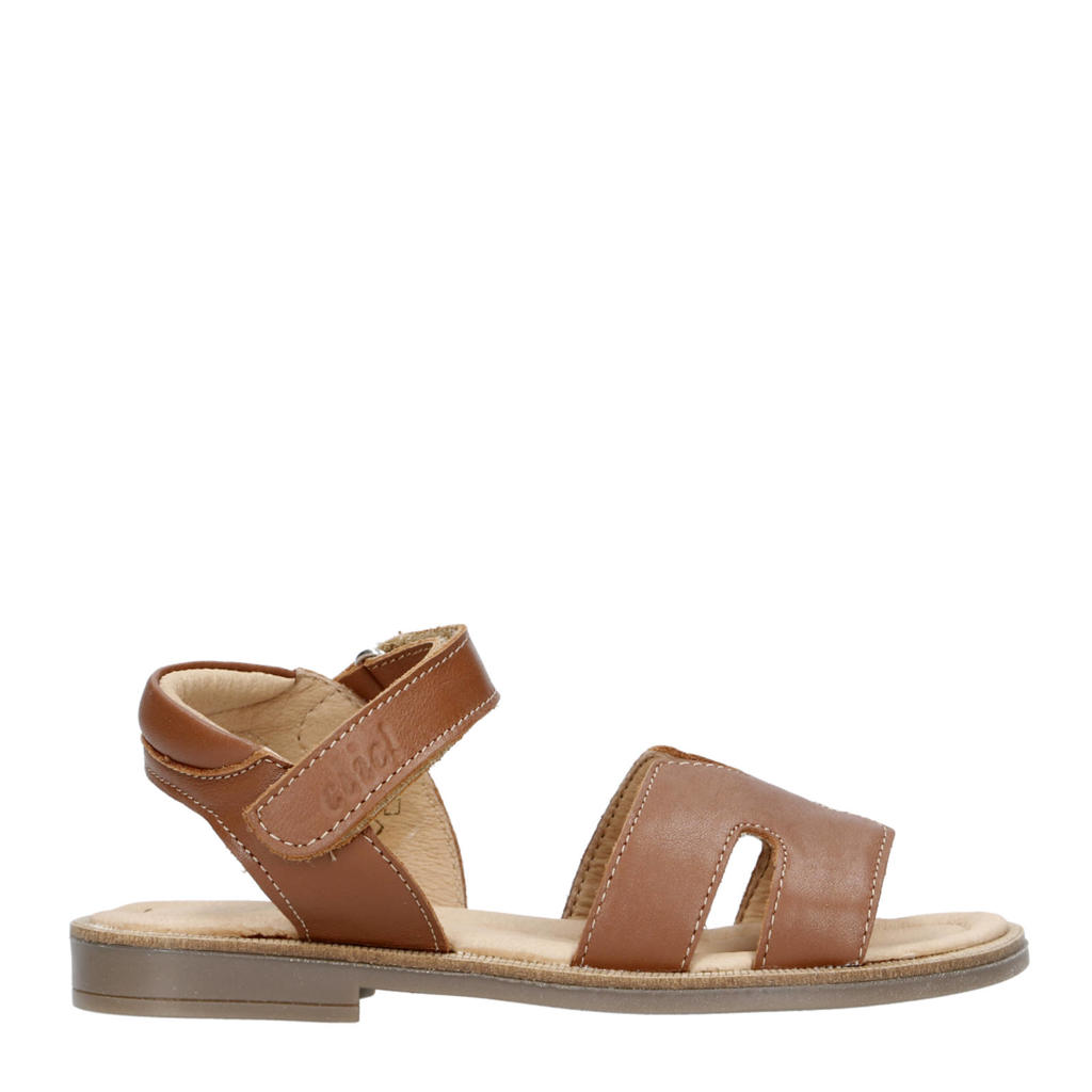 Cognackleurige meisjes Clic! leren sandalen met klittenband