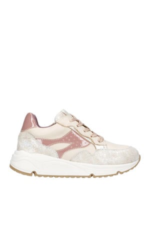chunky leren sneakers ecru/roze