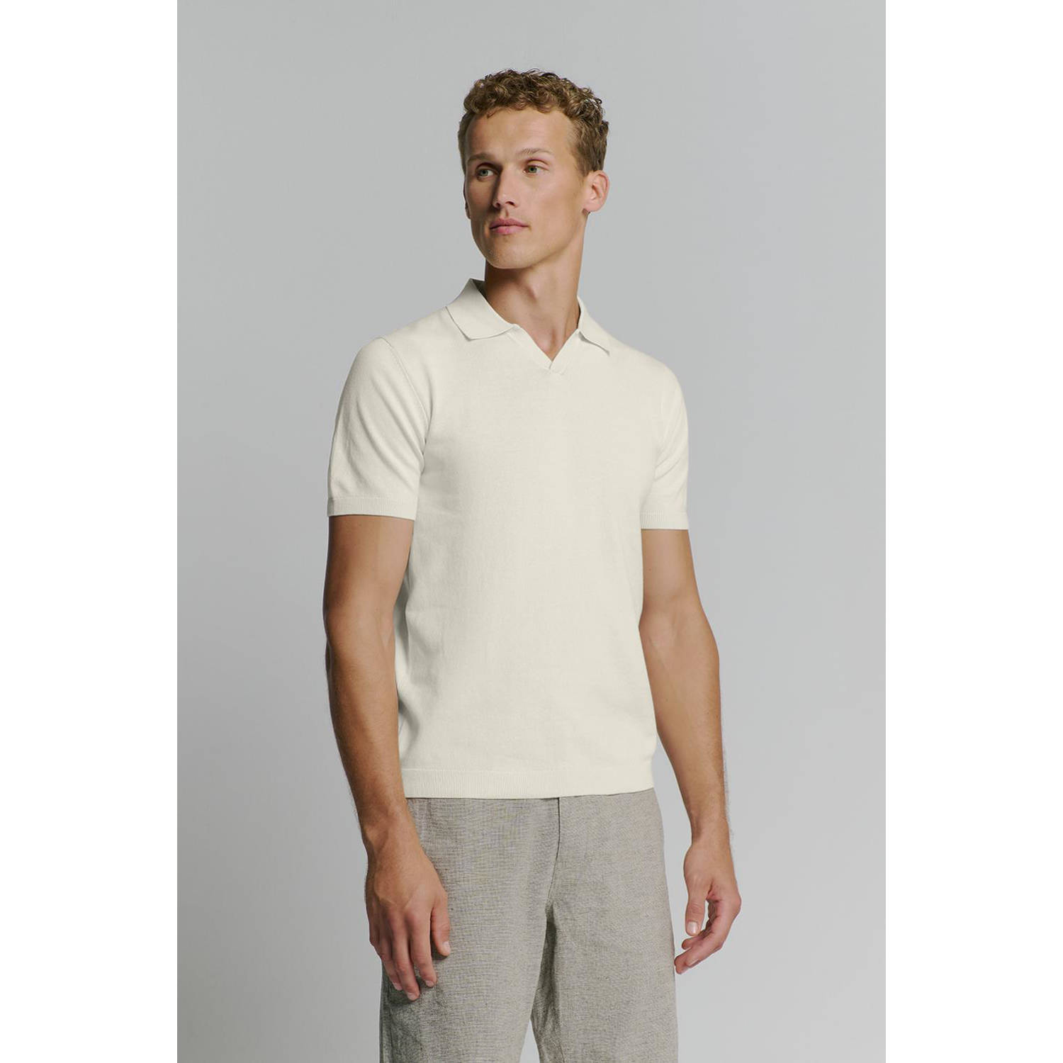No Excess regular polo fijn gebreid ecru