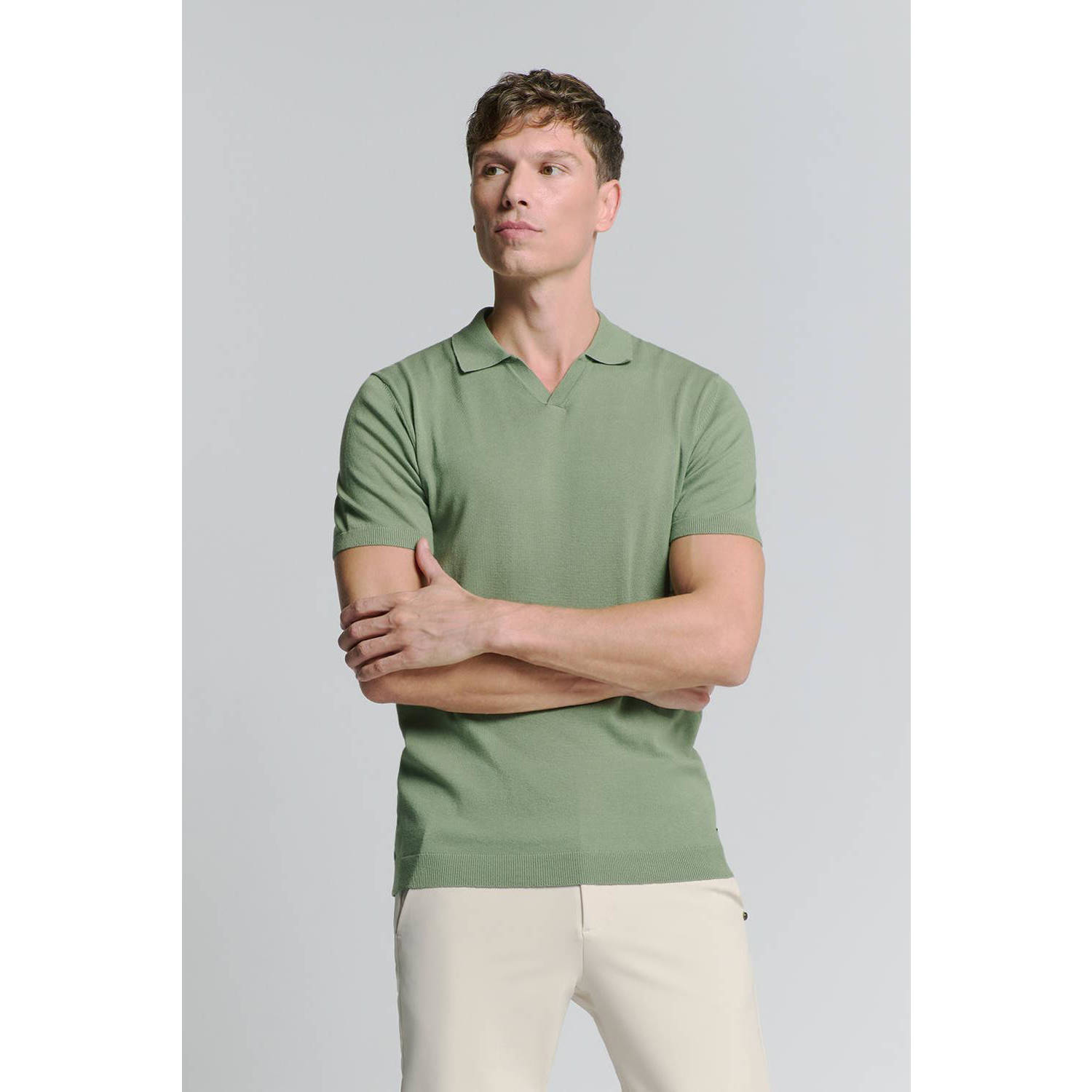 No Excess regular polo fijn gebreid groen
