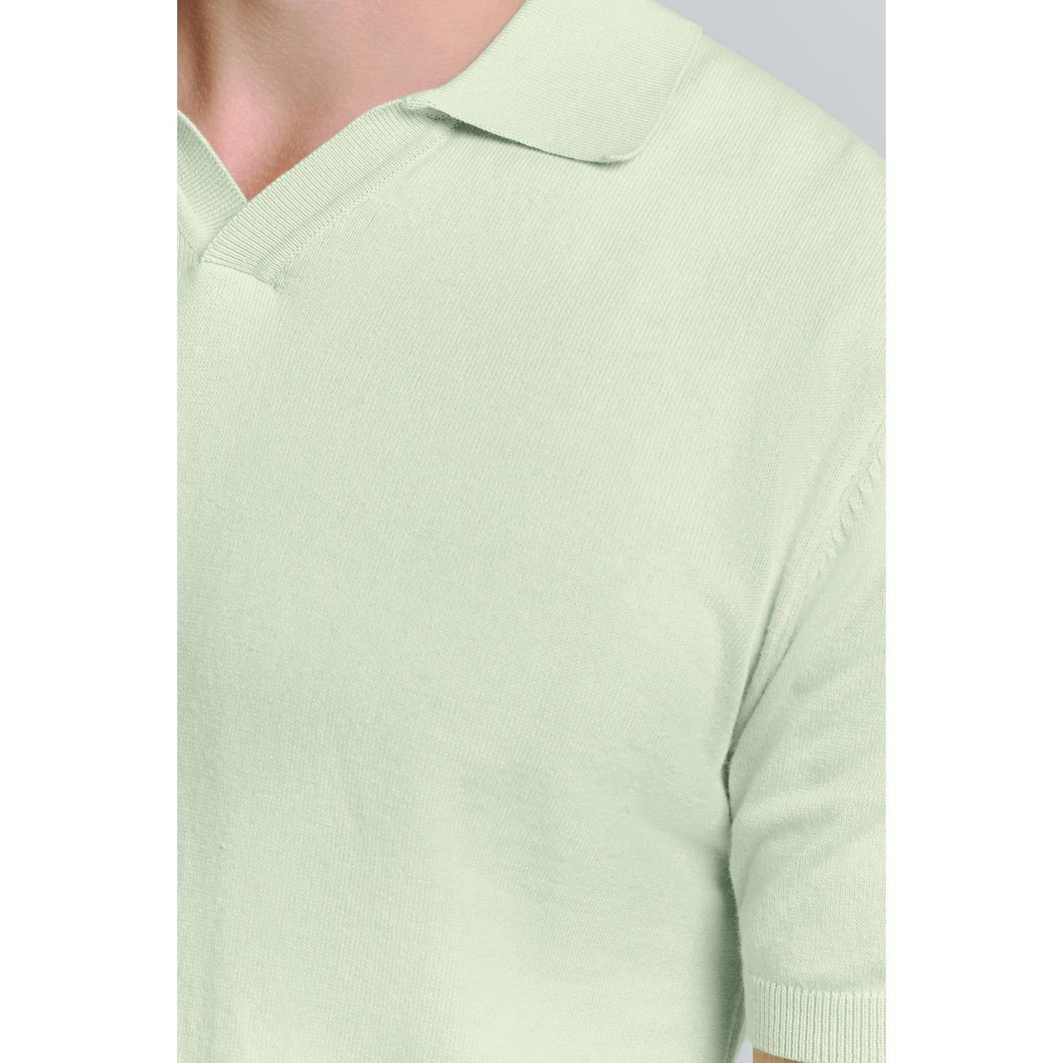 No Excess regular polo fijn gebreid lichtgroen