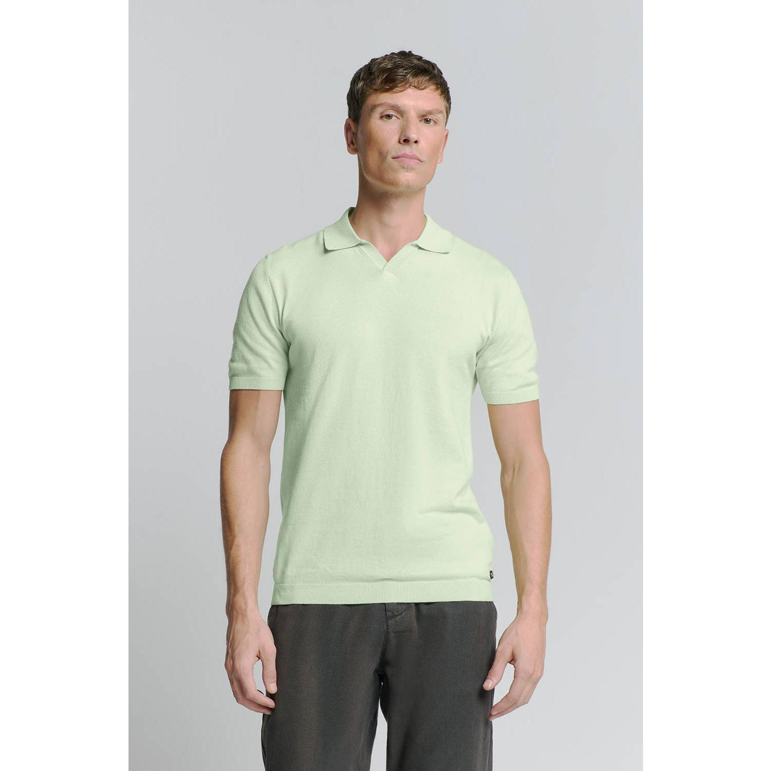 No Excess regular polo fijn gebreid lichtgroen