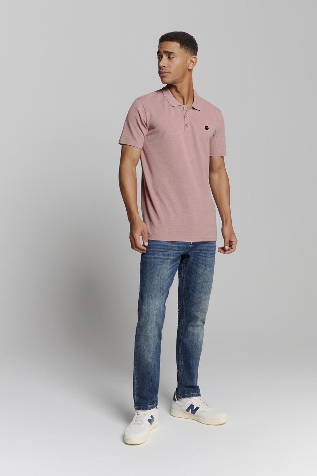 Roze heren No Excess polo van katoen met melée print, korte mouwen, klassieke kraag en knoopsluiting