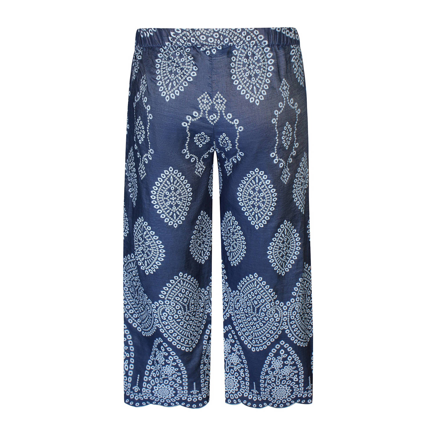 Zhenzi wide leg regular waist broek donkerblauw broderie